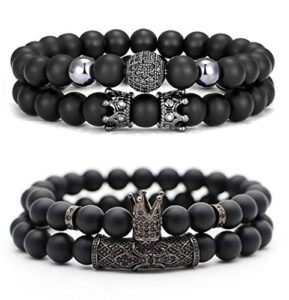 carshier 4 pcs bracelets for men women friendship lava stone crown bead bracelets 8mm natural essential oil diffuser beads bangles gifts