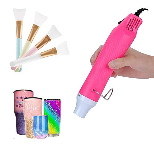 5Pcs Epoxy Glitter Tumbler Kits,Portable Bubble Buster Tool Heat Gun for DIY Acrylic Resin Cups to Remove Air Bubbles,4Pcs Magic Epoxy Brushes for Vinyl Crafts Tumbler (Pink)