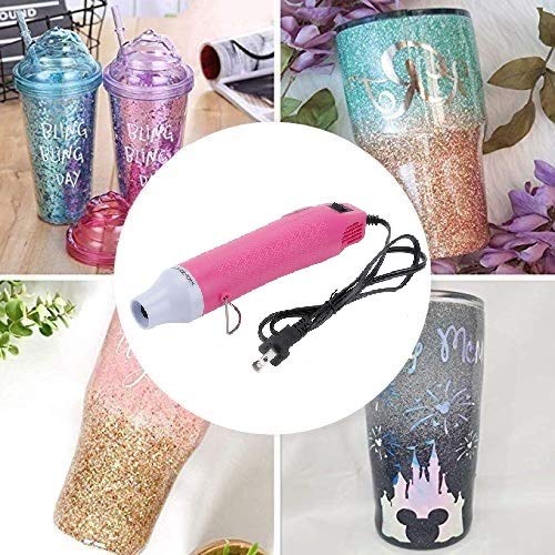 5Pcs Epoxy Glitter Tumbler Kits,Portable Bubble Buster Tool Heat Gun for DIY Acrylic Resin Cups to Remove Air Bubbles,4Pcs Magic Epoxy Brushes for Vinyl Crafts Tumbler (Pink)