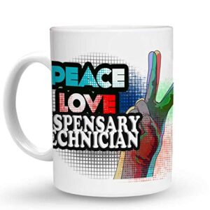 makoroni - peace love dispensary technician 15 oz ceramic large coffee mug/cup design#65