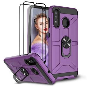jeylly case for galaxy a20/a50 with tempered glass screen protector, 360 rotating ring kickstand holder [work with magnetic car mount] armor defender shockproof phone case for samsung a20/a30, purple