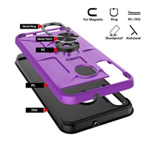Jeylly Case for Galaxy A20/A50 with Tempered Glass Screen Protector, 360 Rotating Ring Kickstand Holder [Work with Magnetic Car Mount] Armor Defender Shockproof Phone Case for Samsung A20/A30, Purple