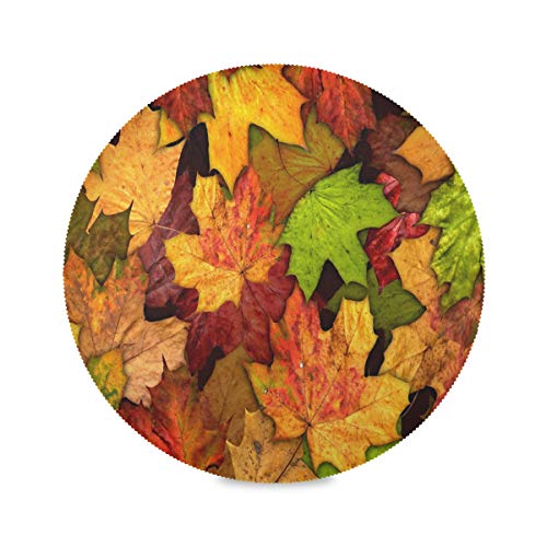 Autumn Leaves Round Placemats Set of 4 Table Placemats Fall Maple Leaf Sunflower Pumpkin Place Mats Tablemats 15 inch for Kitchen Dining Table Dinner Kids Holiday Party