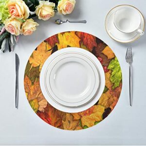 Autumn Leaves Round Placemats Set of 4 Table Placemats Fall Maple Leaf Sunflower Pumpkin Place Mats Tablemats 15 inch for Kitchen Dining Table Dinner Kids Holiday Party