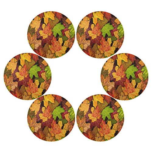 Autumn Leaves Round Placemats Set of 4 Table Placemats Fall Maple Leaf Sunflower Pumpkin Place Mats Tablemats 15 inch for Kitchen Dining Table Dinner Kids Holiday Party