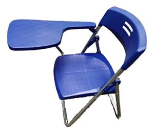 yosogo folding chair with writing board (blue color) - ergonomic compact portable plastic foldable chair with side table, book net and breathable backrest for student and office