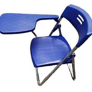 Yosogo Folding Chair with Writing Board (Blue Color) - Ergonomic Compact Portable Plastic Foldable Chair with Side Table, Book Net and Breathable Backrest for Student and Office