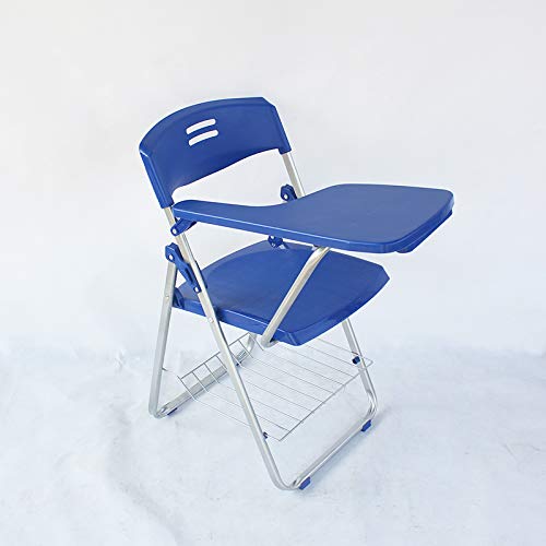 Yosogo Folding Chair with Writing Board (Blue Color) - Ergonomic Compact Portable Plastic Foldable Chair with Side Table, Book Net and Breathable Backrest for Student and Office