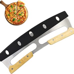 14 Inch Pizza Cutter, Mezzaluna Chopper, Mezzaluna Salad Chopper, Pizza Cutter Rocker Knife With Wooden Handle, Large Pizza Knife Tool…