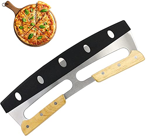 14 Inch Pizza Cutter, Mezzaluna Chopper, Mezzaluna Salad Chopper, Pizza Cutter Rocker Knife With Wooden Handle, Large Pizza Knife Tool…