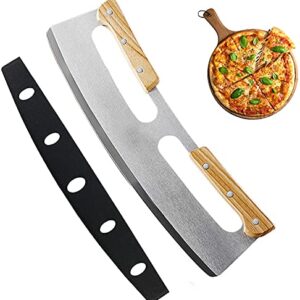 14 Inch Pizza Cutter, Mezzaluna Chopper, Mezzaluna Salad Chopper, Pizza Cutter Rocker Knife With Wooden Handle, Large Pizza Knife Tool…