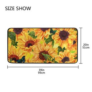 Anti Fatigue Kitchen Floor Mat, Non Slip Absorbent Comfort Standing Mat Soft Runner Rug for Hallway Entryway Bathroom Living Room Bedroom 39 x 20 in (Sunflower Butterflies)