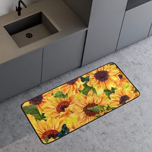 Anti Fatigue Kitchen Floor Mat, Non Slip Absorbent Comfort Standing Mat Soft Runner Rug for Hallway Entryway Bathroom Living Room Bedroom 39 x 20 in (Sunflower Butterflies)