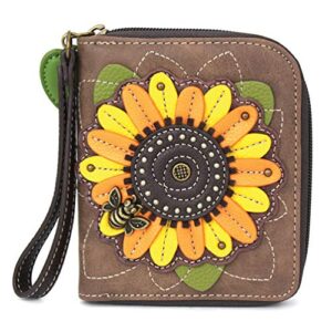 chala handbags- zip around wallet, wristlet, 8 credit card slots sturdy coin purse for women (sunflower)