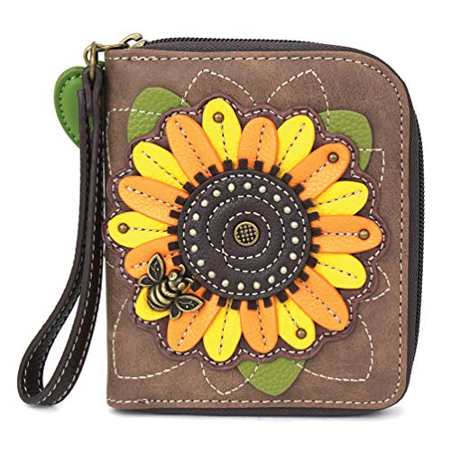 CHALA Handbags- Zip Around Wallet, Wristlet, 8 Credit Card Slots Sturdy Coin Purse for women (Sunflower)