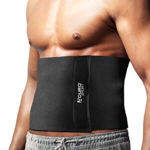 aduro waist trainer for men women 12" sweat belt waist trimmer stomach slimming body shaper exercise equipment adjustable belt (black)