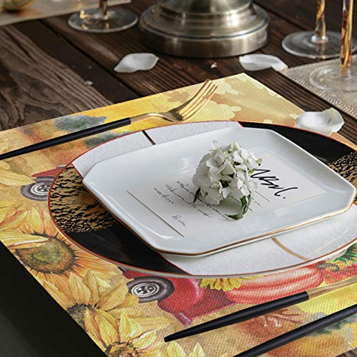 Autumn Pumpkin Sunflower Placemats Tables Mats for Kitchen Dining Set of 4 Fall Truck Thanksgiving Double Sided Tablemats Place Mats Farmhouse Tablemats for Holiday Wedding Party Home Decoration