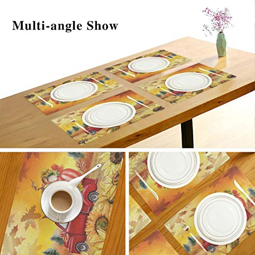 Autumn Pumpkin Sunflower Placemats Tables Mats for Kitchen Dining Set of 4 Fall Truck Thanksgiving Double Sided Tablemats Place Mats Farmhouse Tablemats for Holiday Wedding Party Home Decoration