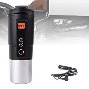 obaly smart temperature control travel coffee mug electric heated travel mug 12v stainless steel tumbler smart heating car cup keep milk warm lcd display easily washing safe for use (black)