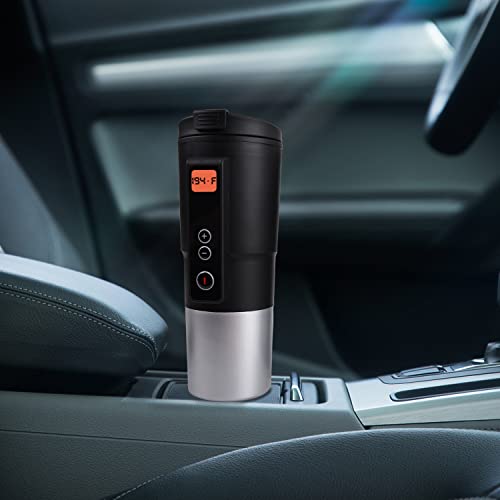 OBALY Smart Temperature Control Travel Coffee Mug Electric heated Travel Mug 12V Stainless Steel Tumbler Smart Heating Car Cup Keep Milk Warm LCD display Easily Washing Safe for use (Black)