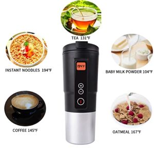 OBALY Smart Temperature Control Travel Coffee Mug Electric heated Travel Mug 12V Stainless Steel Tumbler Smart Heating Car Cup Keep Milk Warm LCD display Easily Washing Safe for use (Black)