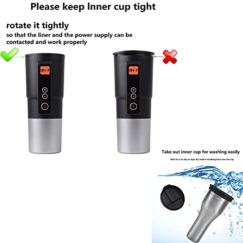 OBALY Smart Temperature Control Travel Coffee Mug Electric heated Travel Mug 12V Stainless Steel Tumbler Smart Heating Car Cup Keep Milk Warm LCD display Easily Washing Safe for use (Black)