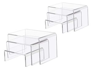 jusalpha 6 -piece strong clear acrylic rectangular riser for retail, shelf showcase fixtures for jewelry, display stand for amiibo funko pop figures, cupcakes, food display (2)