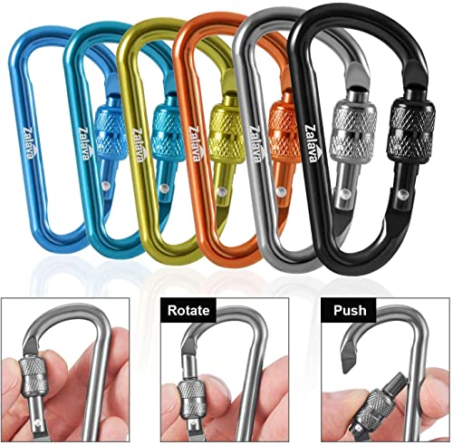 Zalava 6pcs 2”D-Clip Durable Locking Carabiner Keychain Clip,Keychain Clip Hook