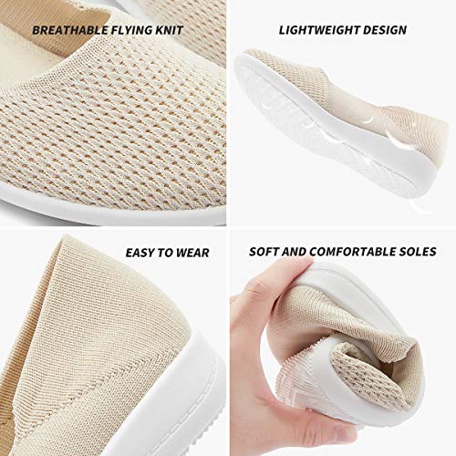 hash bubbie Women's Casual Sneakers Slip on Mesh Tennis Shoes Work Nurse Flat Shoes（Mesh Beige.US8）