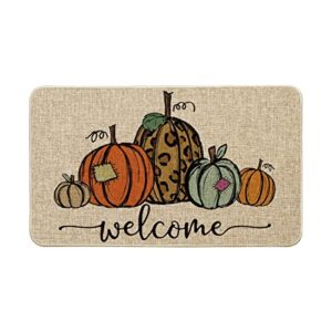 artoid mode pumpkin welcome decorative doormat, fall thanksgiving rustic yard floor mat switch mat for indoor outdoor 17 x 29 inch