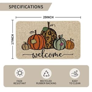 Artoid Mode Pumpkin Welcome Decorative Doormat, Fall Thanksgiving Rustic Yard Floor Mat Switch Mat for Indoor Outdoor 17 x 29 Inch