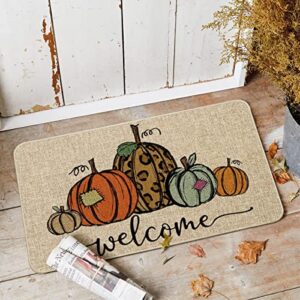 Artoid Mode Pumpkin Welcome Decorative Doormat, Fall Thanksgiving Rustic Yard Floor Mat Switch Mat for Indoor Outdoor 17 x 29 Inch