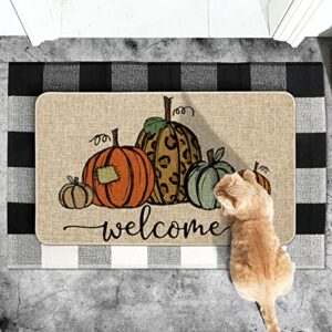 Artoid Mode Pumpkin Welcome Decorative Doormat, Fall Thanksgiving Rustic Yard Floor Mat Switch Mat for Indoor Outdoor 17 x 29 Inch