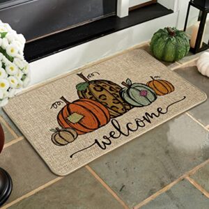 Artoid Mode Pumpkin Welcome Decorative Doormat, Fall Thanksgiving Rustic Yard Floor Mat Switch Mat for Indoor Outdoor 17 x 29 Inch