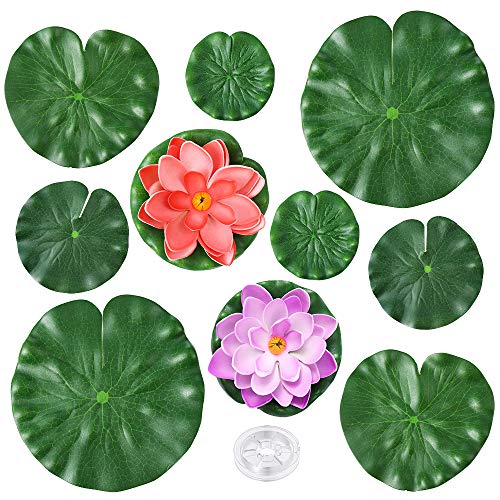 Auihiay 10 Pieces Realistic Lily Pads Artificial Water Floating Foam Lotus Flowers, Water Lily Pads Ornaments for Pond Pool Aquarium Water Decoration