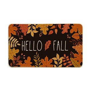 artoid mode hello fall maple leaves decorative doormat, seasonal autumn harvest vintage thanksgiving low-profile floor mat switch mat for indoor outdoor 17 x 29 inch