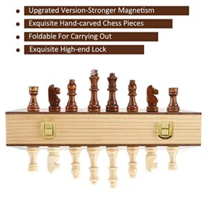 Hnoerin Chess Board, Chess Sets for Adults, Magnetic Chess Set Wooden Travel Chess Set for Kids, Folding Chess Board Set with Crafted Chess Pieces Includes Extra Queens, Great Gifts for Friends