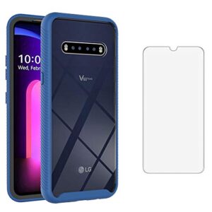 phone case for lg v60 thinq v60thinq 5g g9 thin q with tempered glass screen protector clear cover and slim tpu bumper hybrid hard rugged cell accessories lgv60 v 60 60thinq 60v cases women men blue