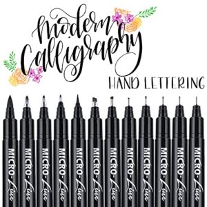 dyvicl hand lettering pens, calligraphy brush pens art markers for beginners writing, sketching, art drawing, illustration, scrapbooking, journaling, black ink pen set, 12 size