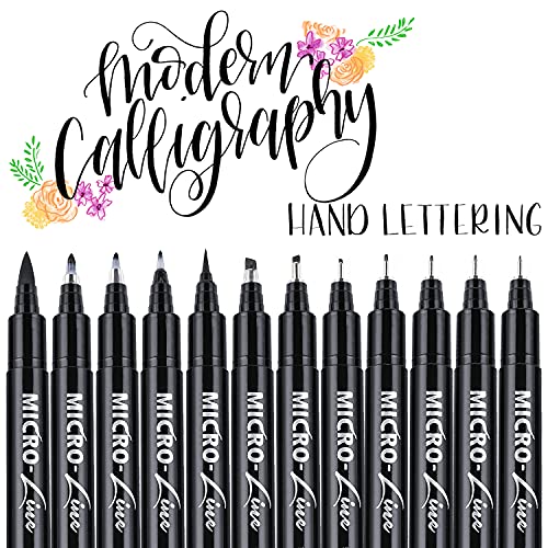 Dyvicl Hand Lettering Pens, Calligraphy Brush Pens Art Markers for Beginners Writing, Sketching, Art Drawing, Illustration, Scrapbooking, Journaling, Black Ink Pen Set, 12 Size