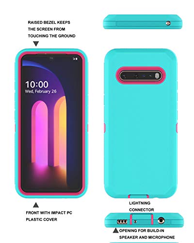 LG V60 Case, LG G9 ThinQ/LG V60 ThinQ 5G Case, Thybx [Drop Protection] Full Body Shock Dust Absorbing Grip Plastic Bumper TPU 3-Layers Durable Solid Phone Sturdy Hard Cases Cover [Turquoise]