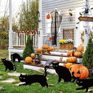 Ivenf Halloween Decorations Outdoor, 6ct Black Cat Decor Yard Signs with Stakes, Scary Silhouette with Glow in Dark Eyes, Corrugated Plastic, Waterproof Lawn Decorations for Kids Family Home Party