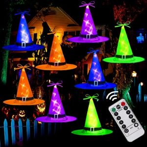 ivenf halloween decorations outdoor 8 pcs 8 lighting modes led lights witch hat lights halloween decor hocus pocus decor for garden yard indoor outside party, 19.6ft, 4 colors