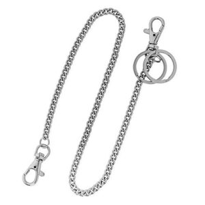 18" silver nickel plated pocket keychain string with both ends lobster claw clasp trigger snap handle for belt loop, purse handbag strap, keys, wallet, and traveling