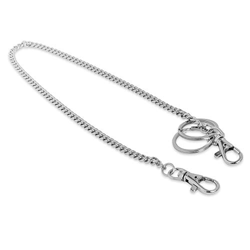 18" Silver Nickel Plated Pocket Keychain String with Both Ends Lobster Claw Clasp Trigger Snap Handle for Belt Loop, Purse Handbag Strap, Keys, Wallet, and Traveling