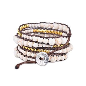 spirit wrist eden wrap beaded bracelets – boho bracelets for women & men – gold hematite + brown bead bracelet – handmade in bali women’s & mens bracelet – great gift for women & men