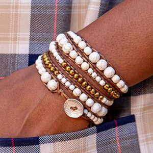 Spirit Wrist Eden Wrap Beaded Bracelets – Boho Bracelets for Women & Men – Gold Hematite + Brown Bead Bracelet – Handmade in Bali Women’s & Mens Bracelet – Great Gift for Women & Men