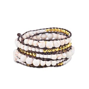 Spirit Wrist Eden Wrap Beaded Bracelets – Boho Bracelets for Women & Men – Gold Hematite + Brown Bead Bracelet – Handmade in Bali Women’s & Mens Bracelet – Great Gift for Women & Men