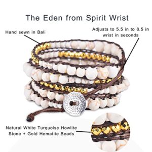 Spirit Wrist Eden Wrap Beaded Bracelets – Boho Bracelets for Women & Men – Gold Hematite + Brown Bead Bracelet – Handmade in Bali Women’s & Mens Bracelet – Great Gift for Women & Men