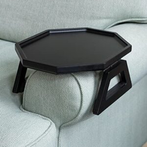 clip on tray sofa table for wide couches. couch arm tray table, portable table, tv table and side tables for small spaces. stable sofa arm table for eating and drink table (black)
